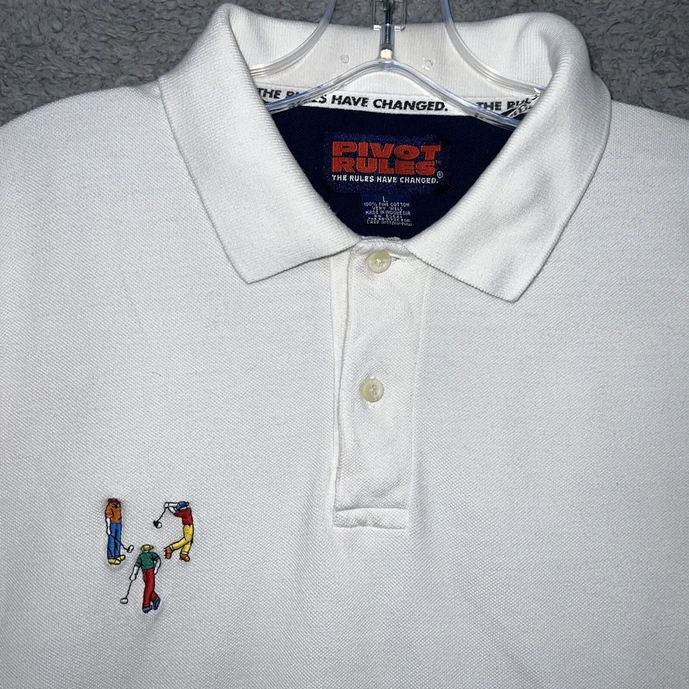 Vintage‎ PIVOT RULES Shirt Men's Size XL White Polo Embroidered Golfers