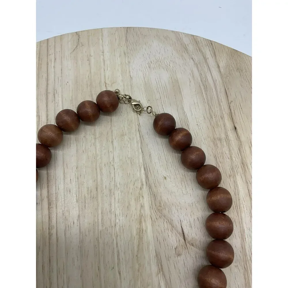 Necklace Brown Wood‎ Beaded Rectangle Pendant Statement 22 In Lobster Womens