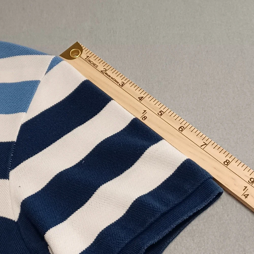 Fahrenheit Rugby Mens Blue White Striped Short Sleeve Polo Shirt Size M‎ Crest
