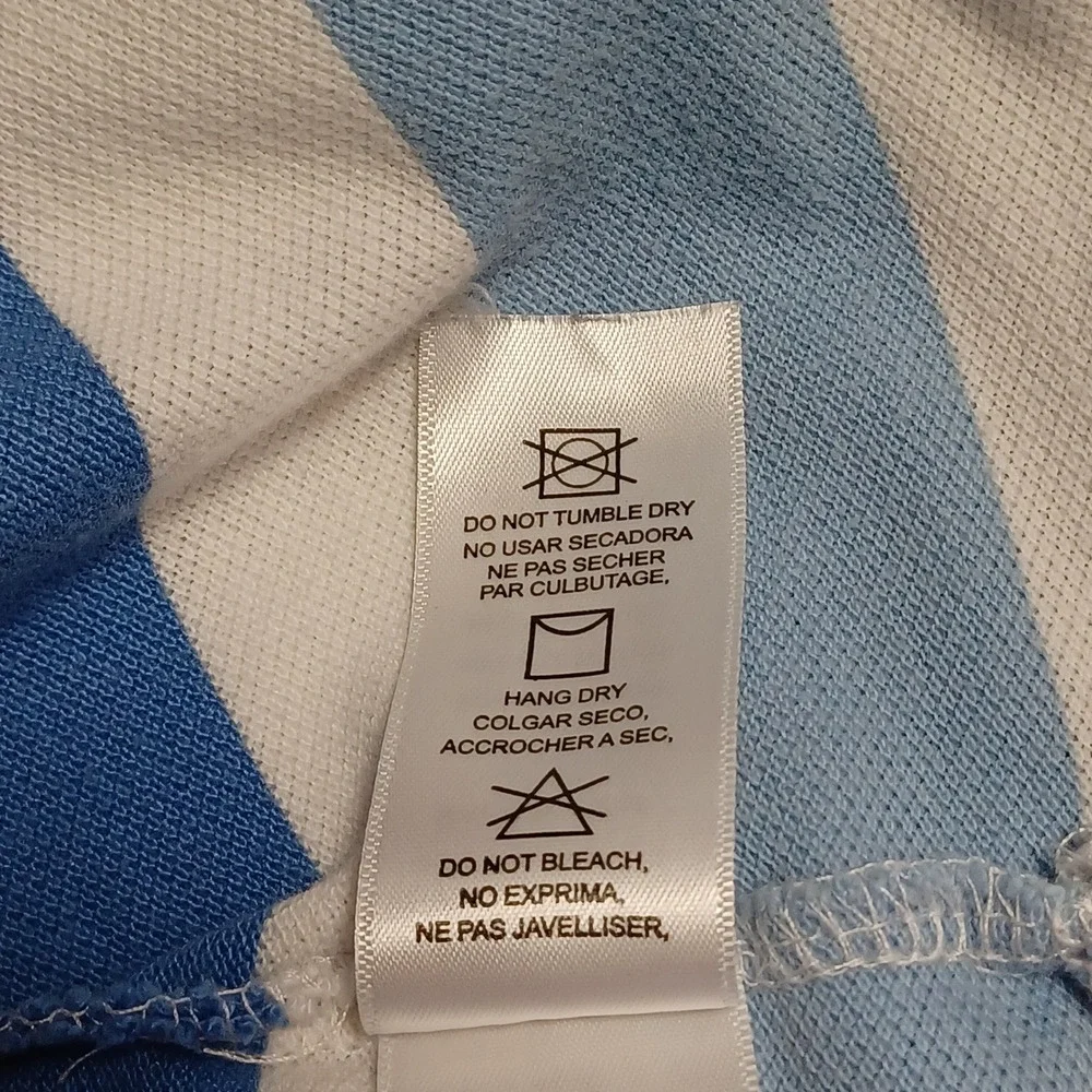 Fahrenheit Rugby Mens Blue White Striped Short Sleeve Polo Shirt Size M‎ Crest