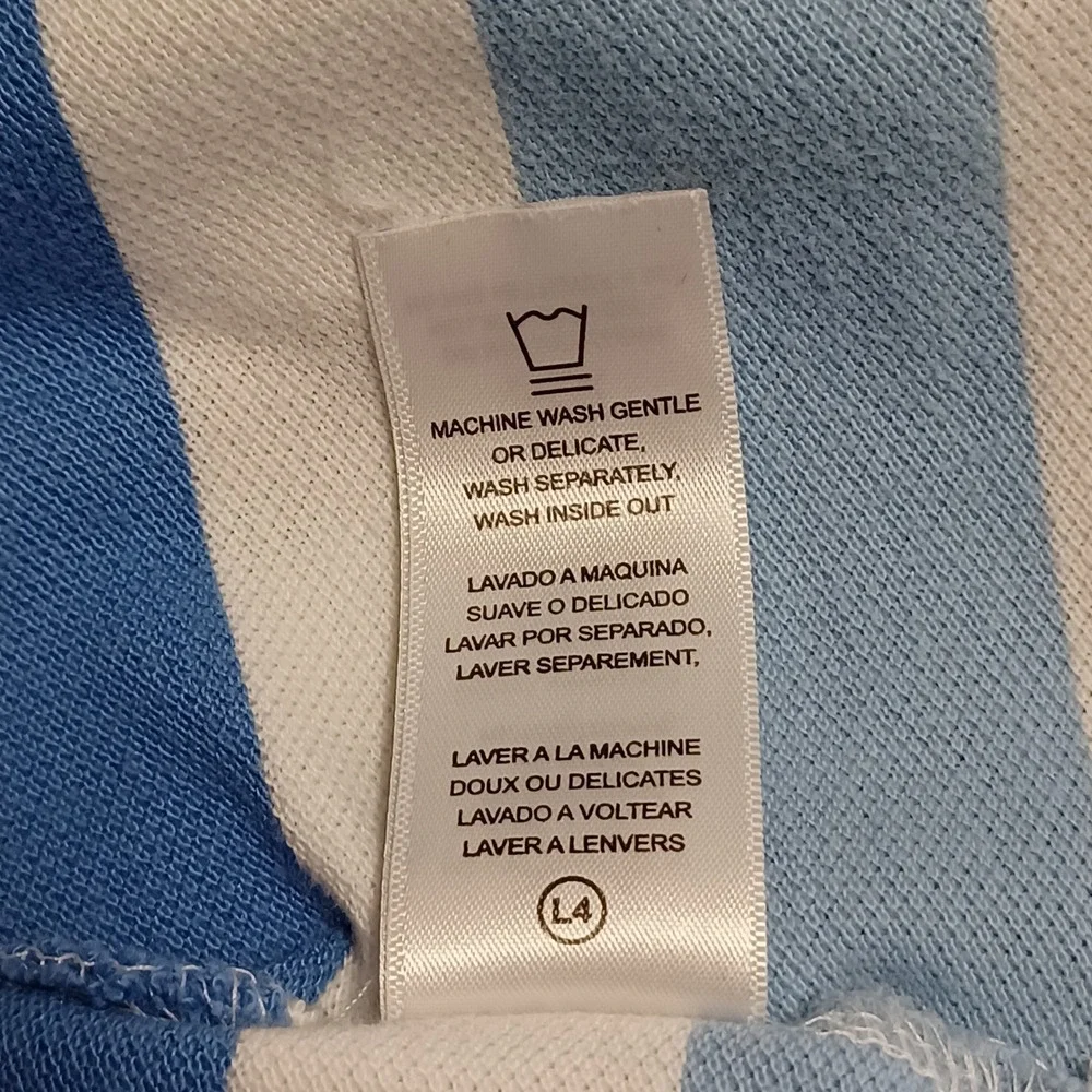 Fahrenheit Rugby Mens Blue White Striped Short Sleeve Polo Shirt Size M‎ Crest