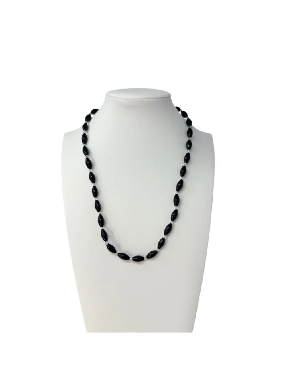 Vintage 1960s Black Glass Bead Necklace Made in‎ India New Old Stock Never Worn