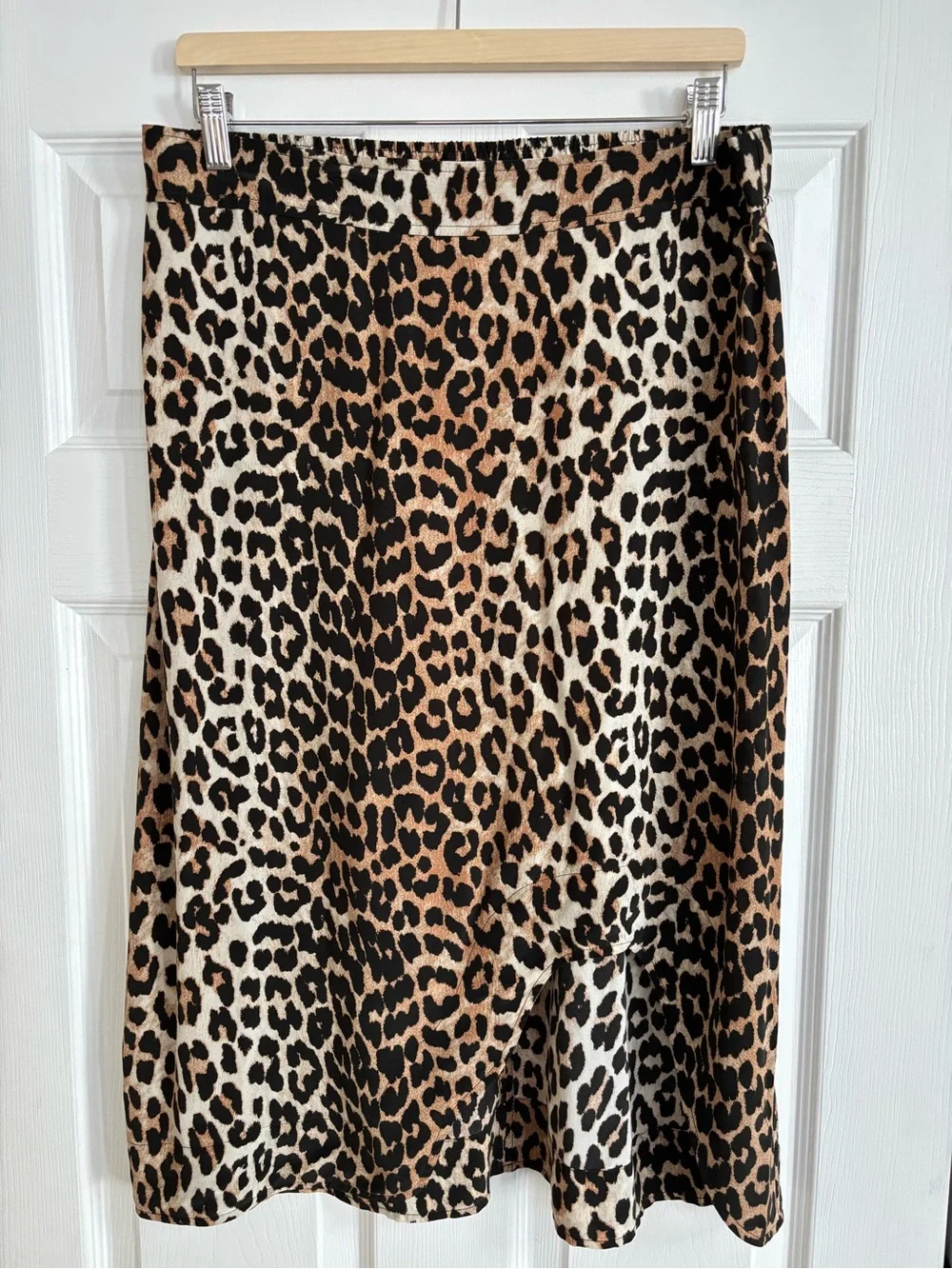 Ganni Silk Leopard Print Cutout Midi Skirt, Size 42/US 10