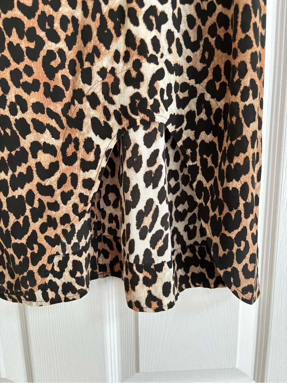 Ganni Silk Leopard Print Cutout Midi Skirt, Size 42/US 10