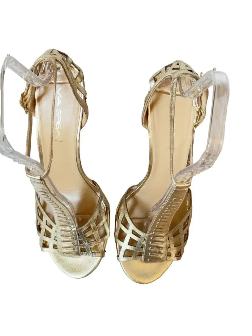 VIA SPIGA Women's Shoes Gold Leather Heels Stilettos Size 9.5M Eu 41
