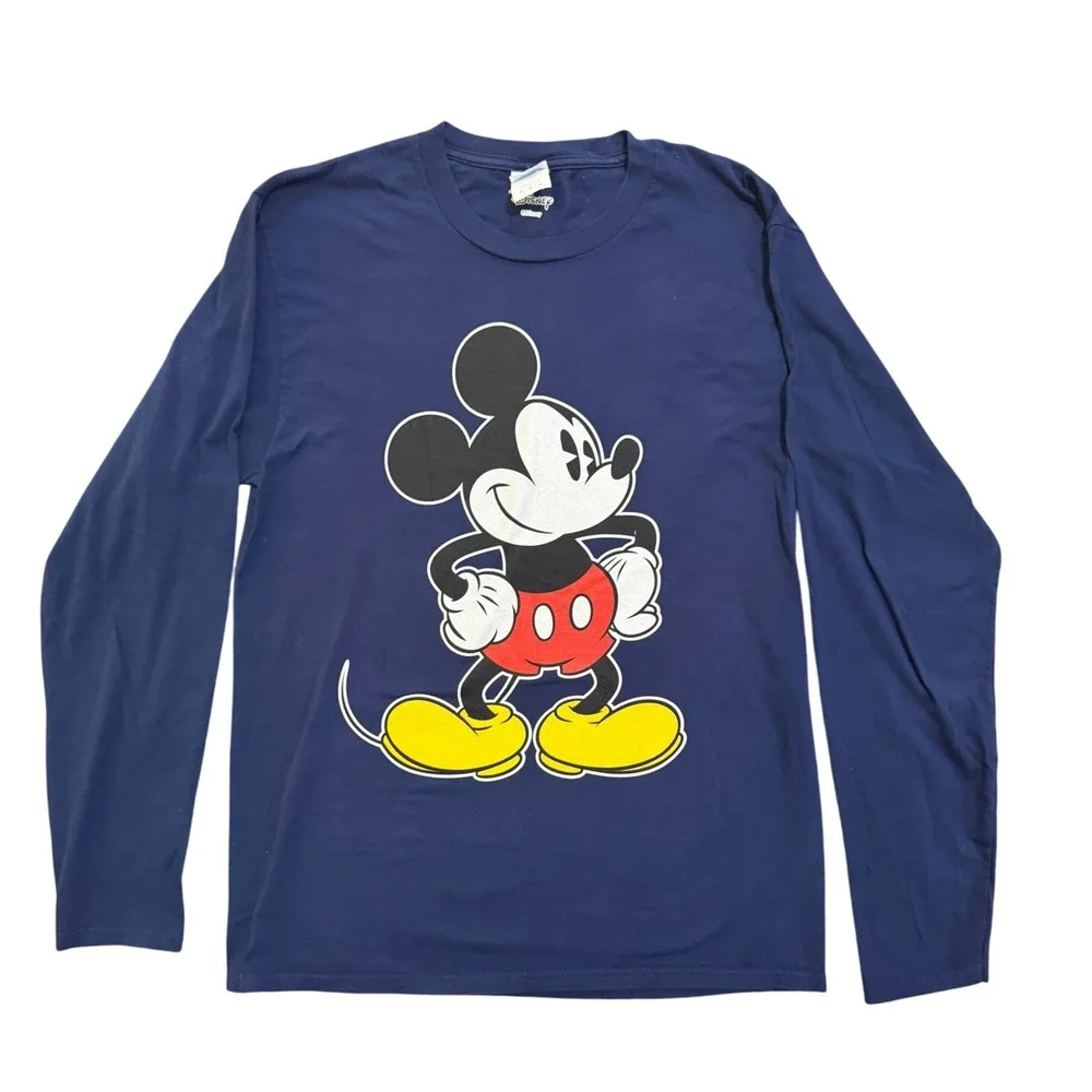 Disney Mickey Mouse Long Sleeve T Shirt Navy Blue Graphic Print‎ Size M