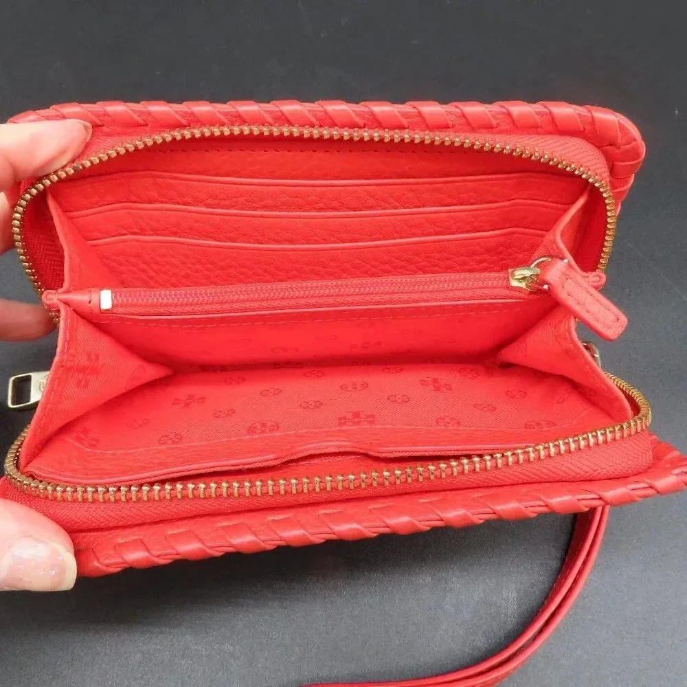 Tory Burch Marion Red Pebbled Leather Wristlet Wallet