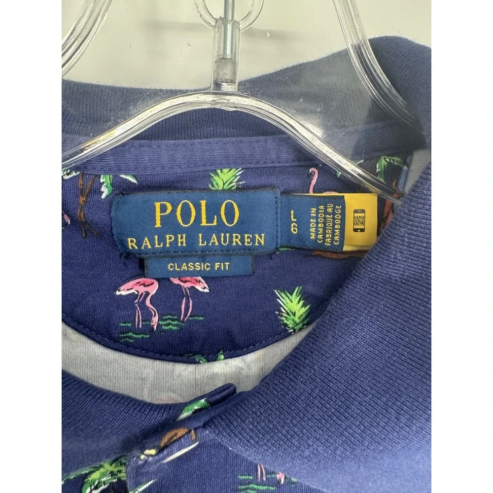 Polo Ralph Lauren Polo Shirt Navy Large Beach Tropical All Over Print Graphic