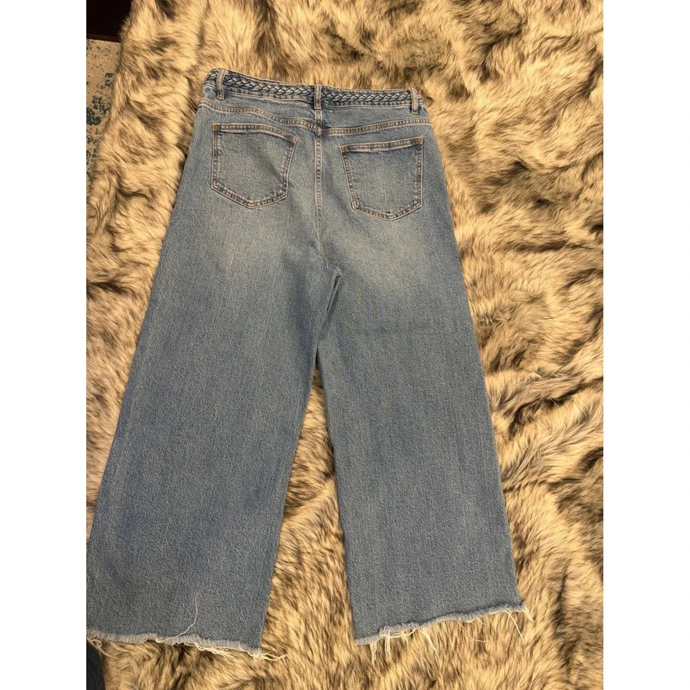 Habitual Denver Wide Crop Jeans Blue High Rise Braided Waist Raw Hem 10/30