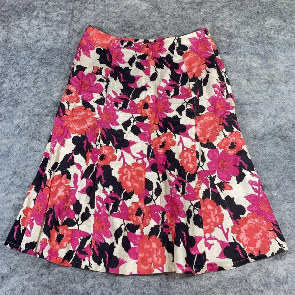 Kim Rogers Trumpet Skirt Women's 16 Multicolor Floral Linen Lagenlook Boho‎