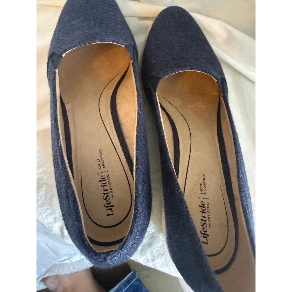 LifeStride Navy Blue‎ Fabric Espadrille Wedge Pumps Soft System Velocity 2.0 10M