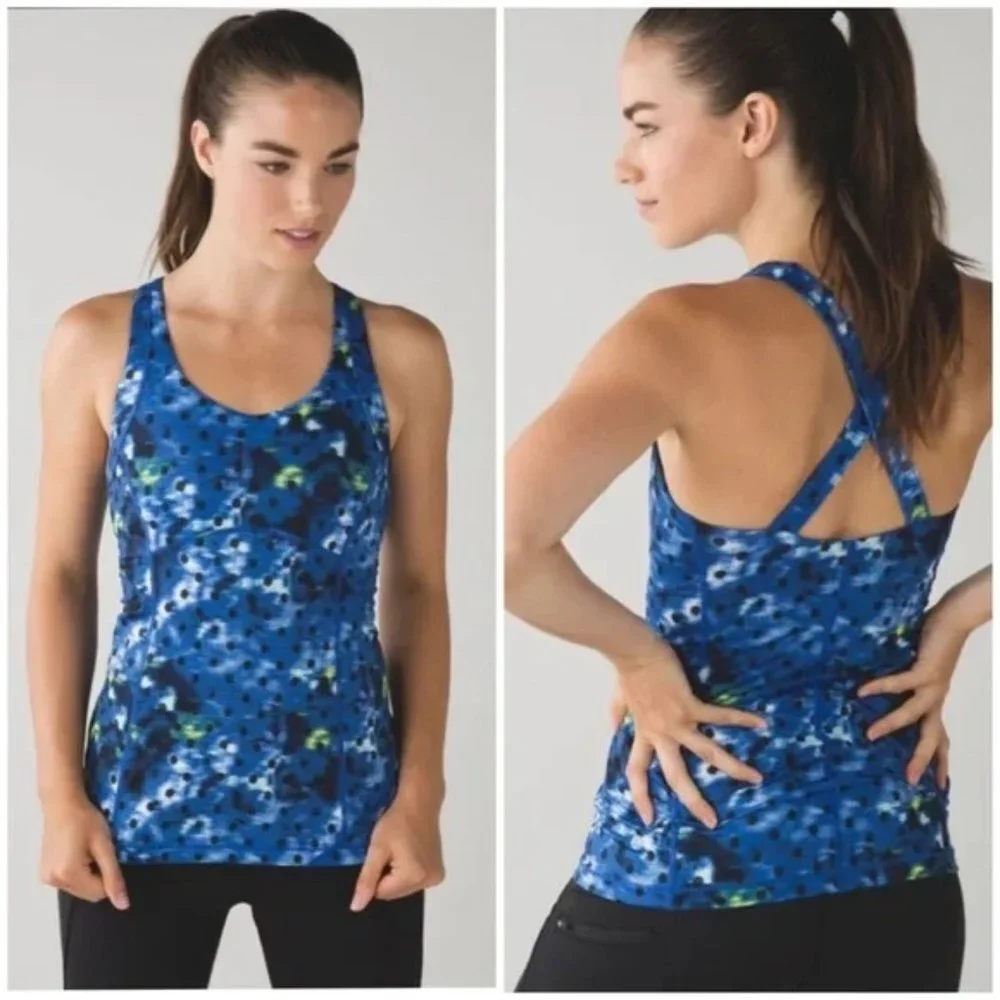 Lululemon Kanto Catch Me Tank‎ Windy Blooms Polka Dot Blue Size 4