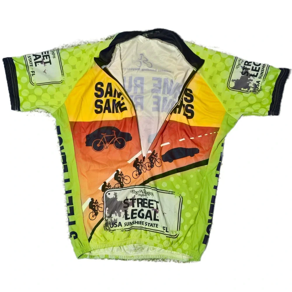 Sumter Landing Bicycle Club Street Legal Cycling Jersey Men L‎ Yellow Green (AC)