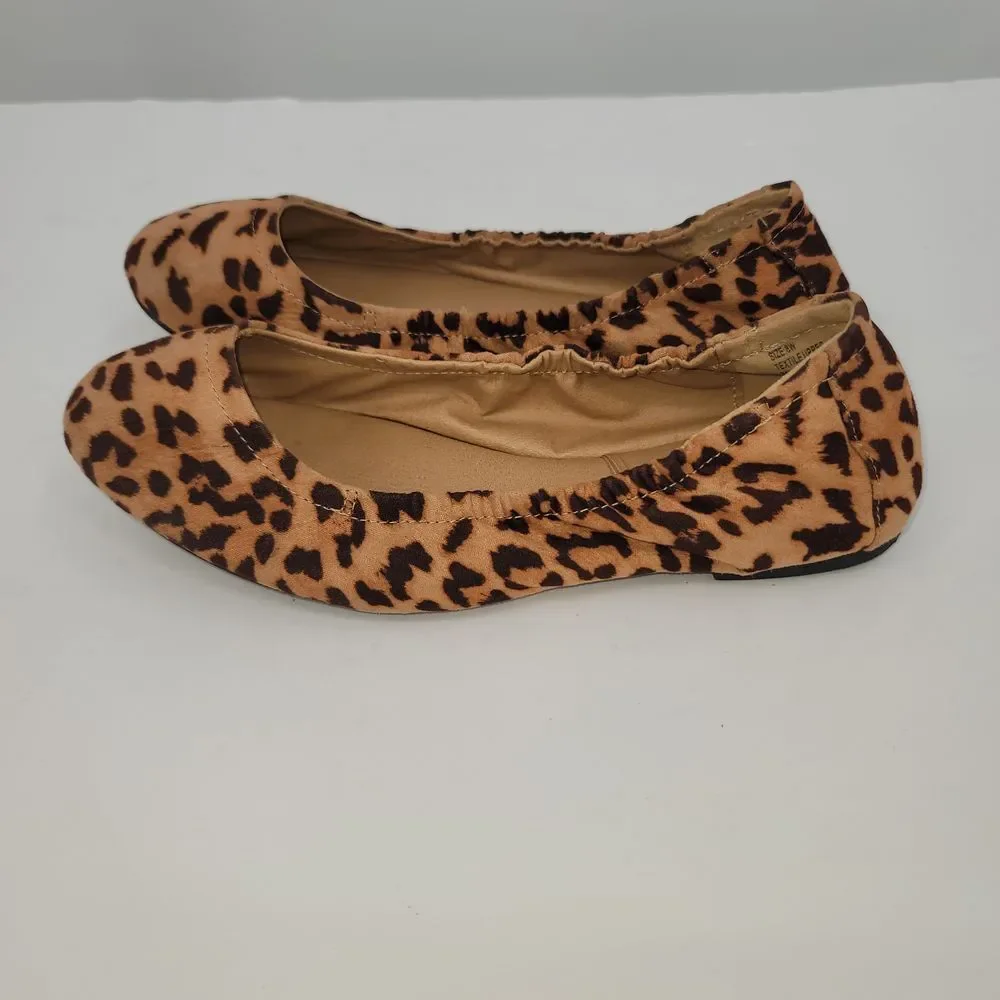Torrid Scrunch Ballet Flats‎ Sz 8 W Animal Print Leopard Preppy Ballerina Shoes