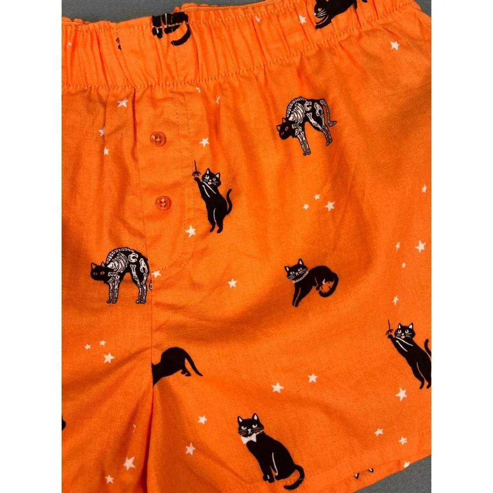Hyde & EEK Black Cat Sleep Shorts Halloween Spooky Gothic Orange Cotton Medium