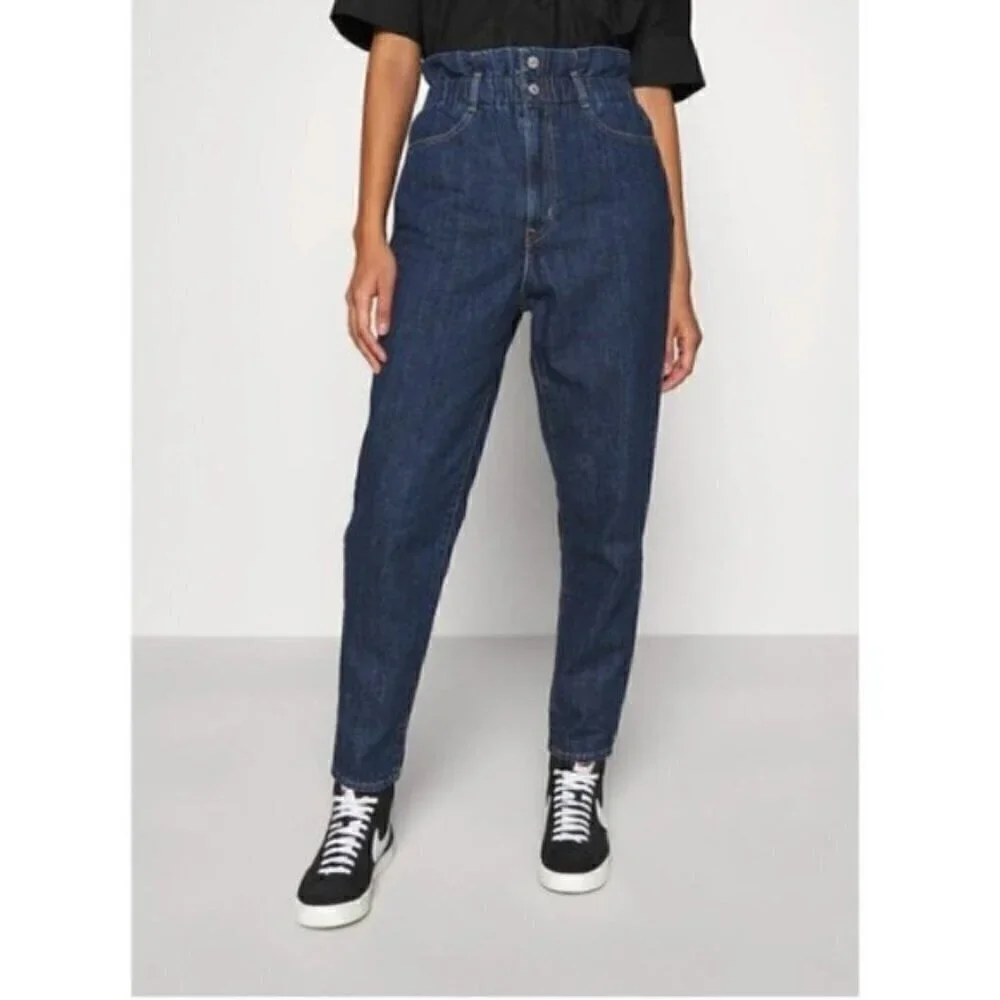 NWT Levis Paperbag Cropped Denim Jeans Size 23 Dark Blue Wash High Rise