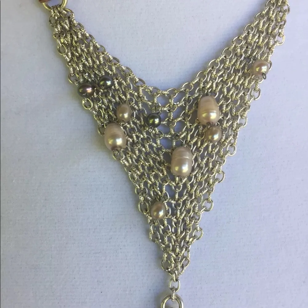 KENNETH COLE NECKLACE Beaded silver tone‎ leather