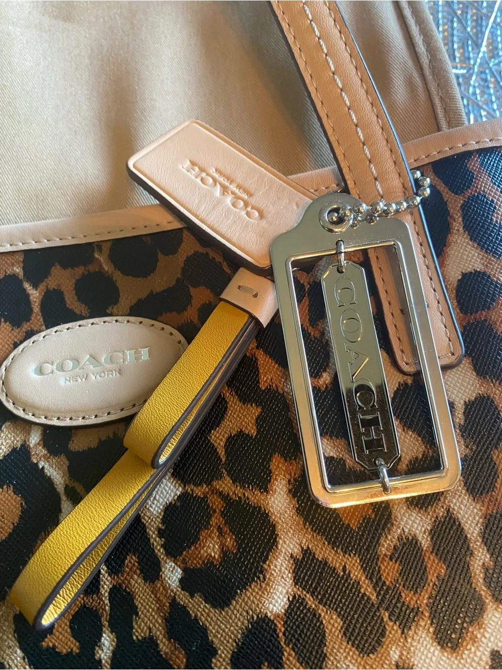 Coach Leopard-Print Tote with Tan Trim