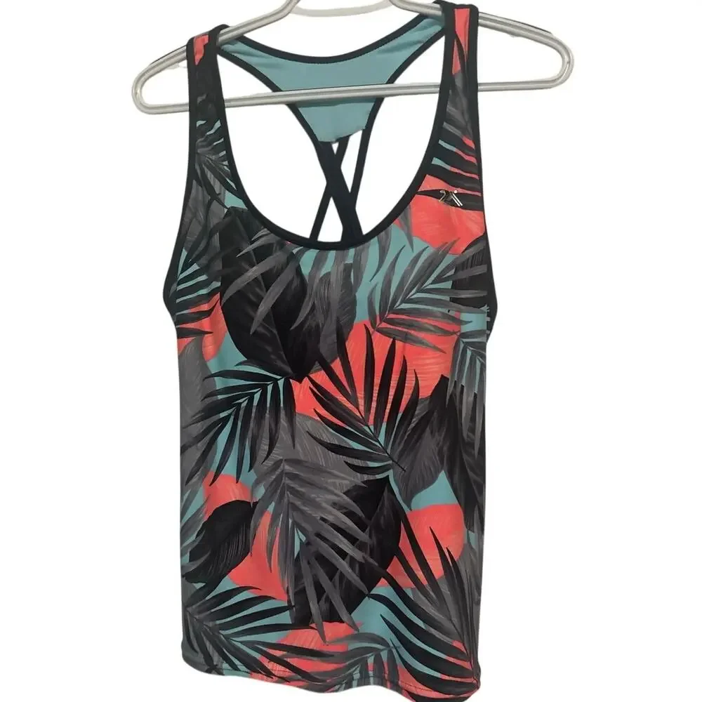 ZeroXposur Women's Black Blue Orange Tropical Tankini Razorback‎ Straps Size XL