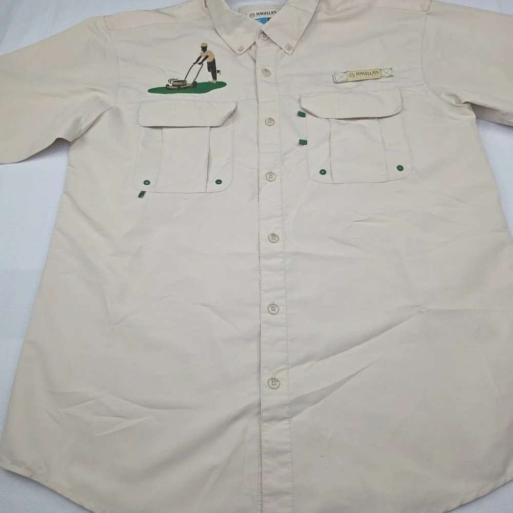 Magellan Men's‎ Laguna Madre Lawnmower Dad Short Sleeve Top Size M Beige