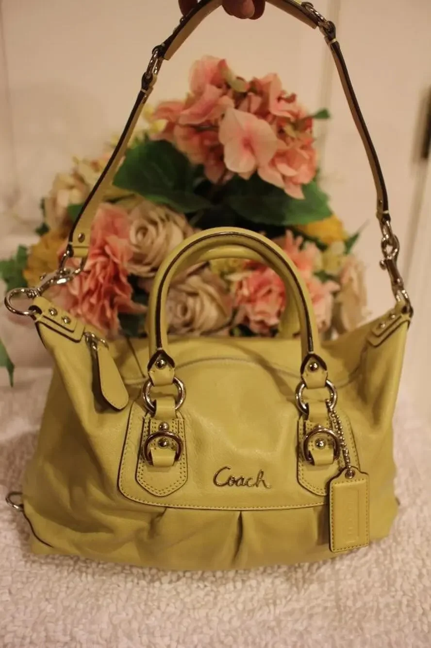COACH F15445 Ashley leather satchel lime YELLOW green bag purse (110