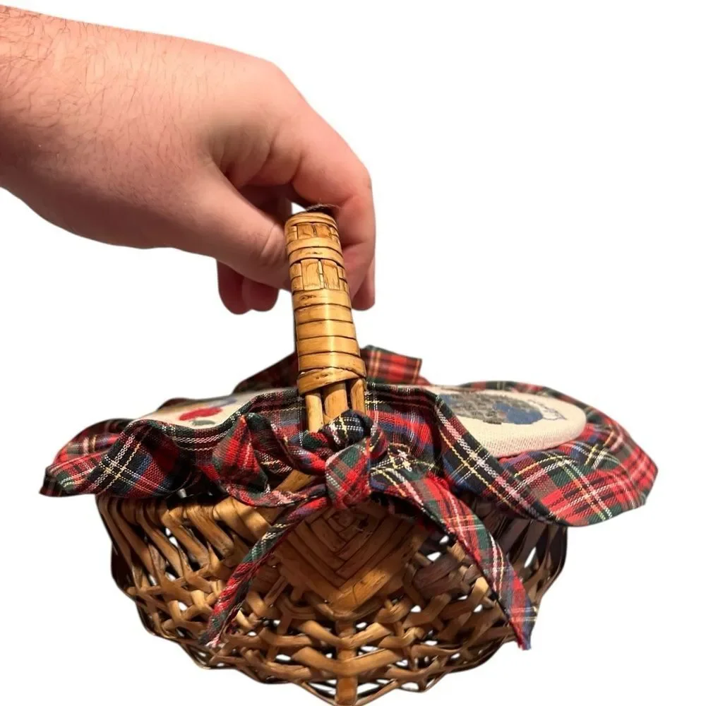 Plaid “teacher‎ themed” Basket with Embroidered top