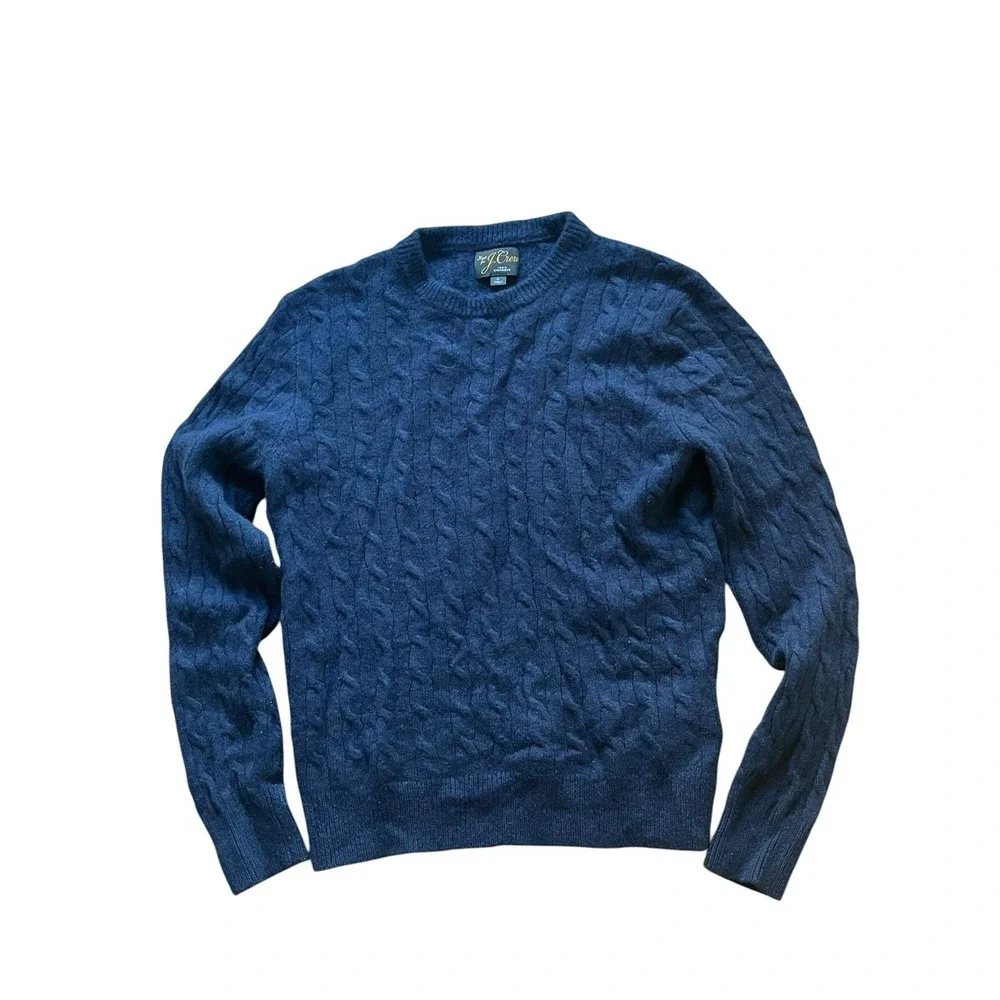 J Crew Men's 100% Cashmere Cable Knit Crew‎ Neck Sweater, Size Large