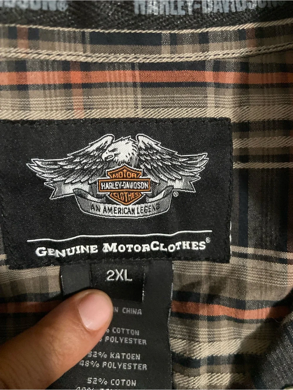 Harley-Davidson Navy, Cream, Rust Plaid Button-Up Shirt