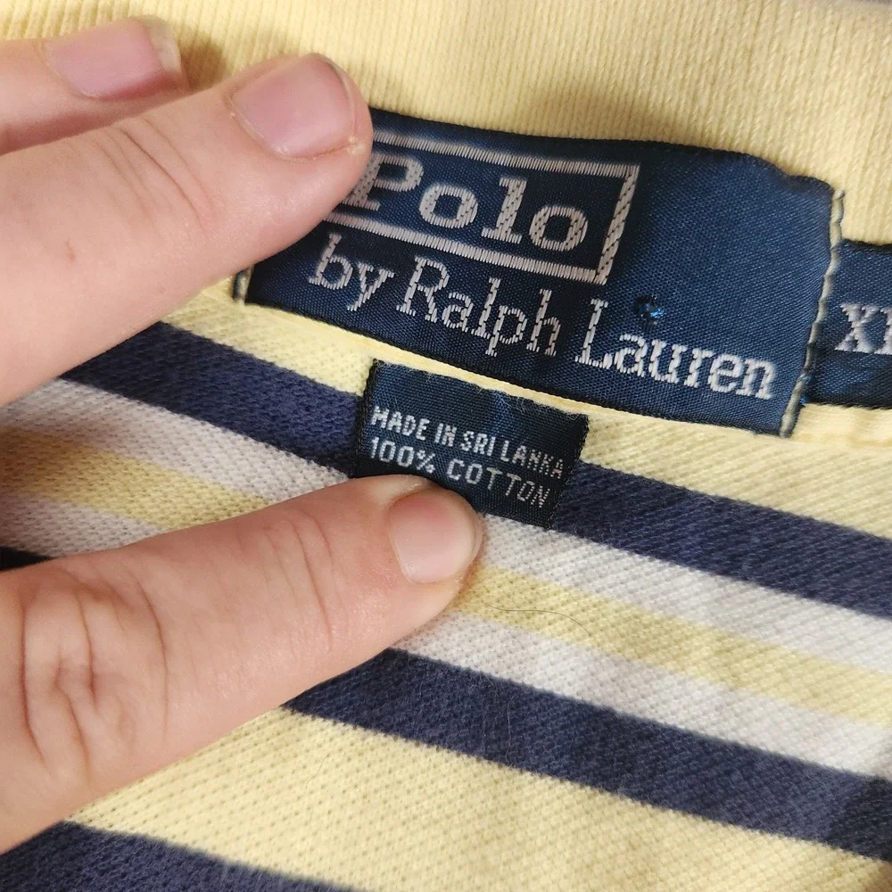 Ralph Lauren Polo Shirt Men's‎ XL Short Sleeves Striped Yellow Blue White Cotton