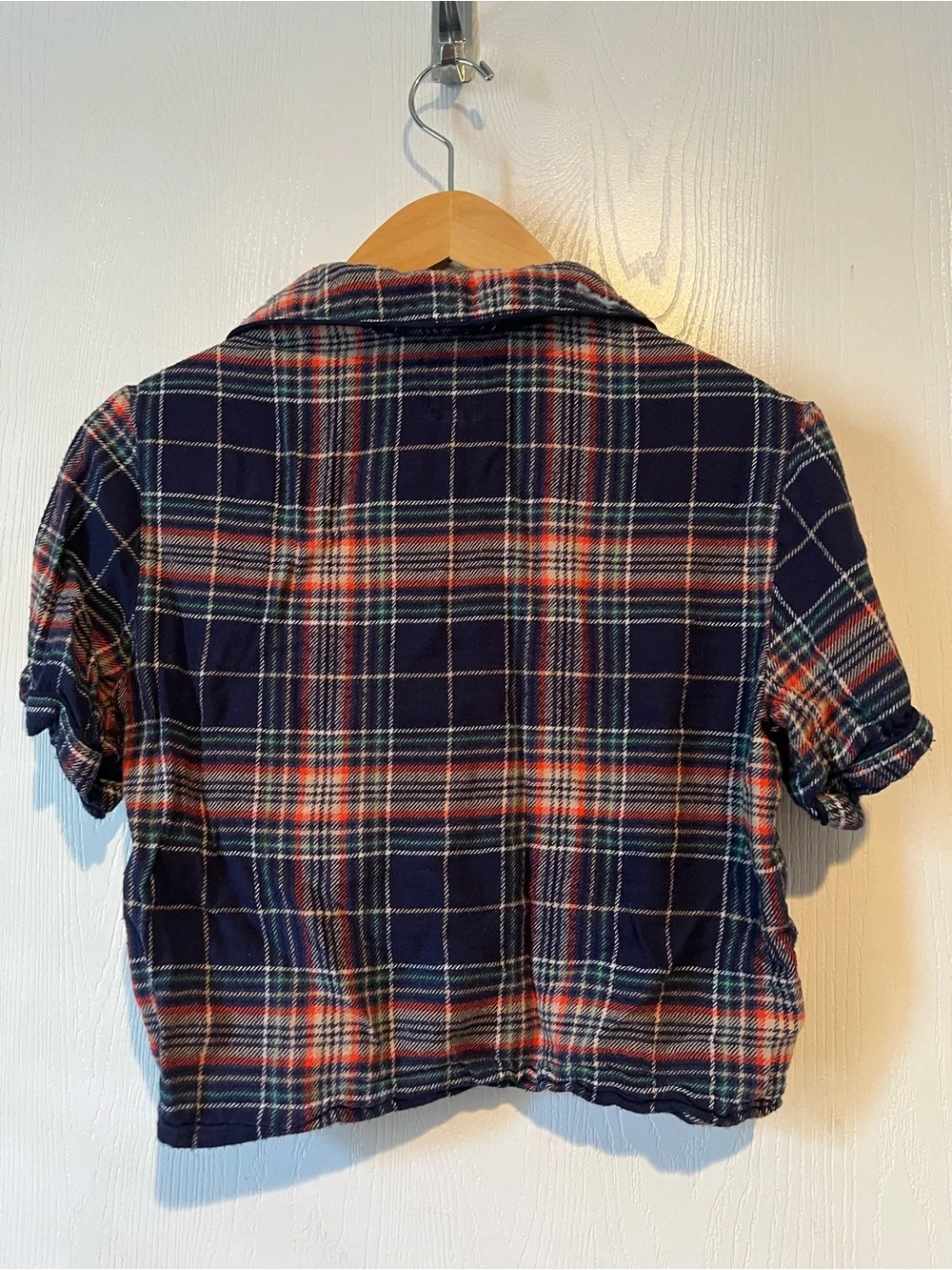 Aerie Navy Blue Plaid Flannel Ruffle Hem Pajama Set Women Sz XS