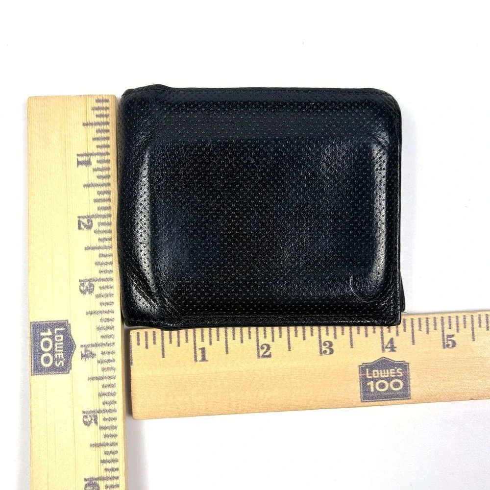 VTG Massimo Dutti BiFold Leather Wallet Perforated Black Sport Driving Snap Coin