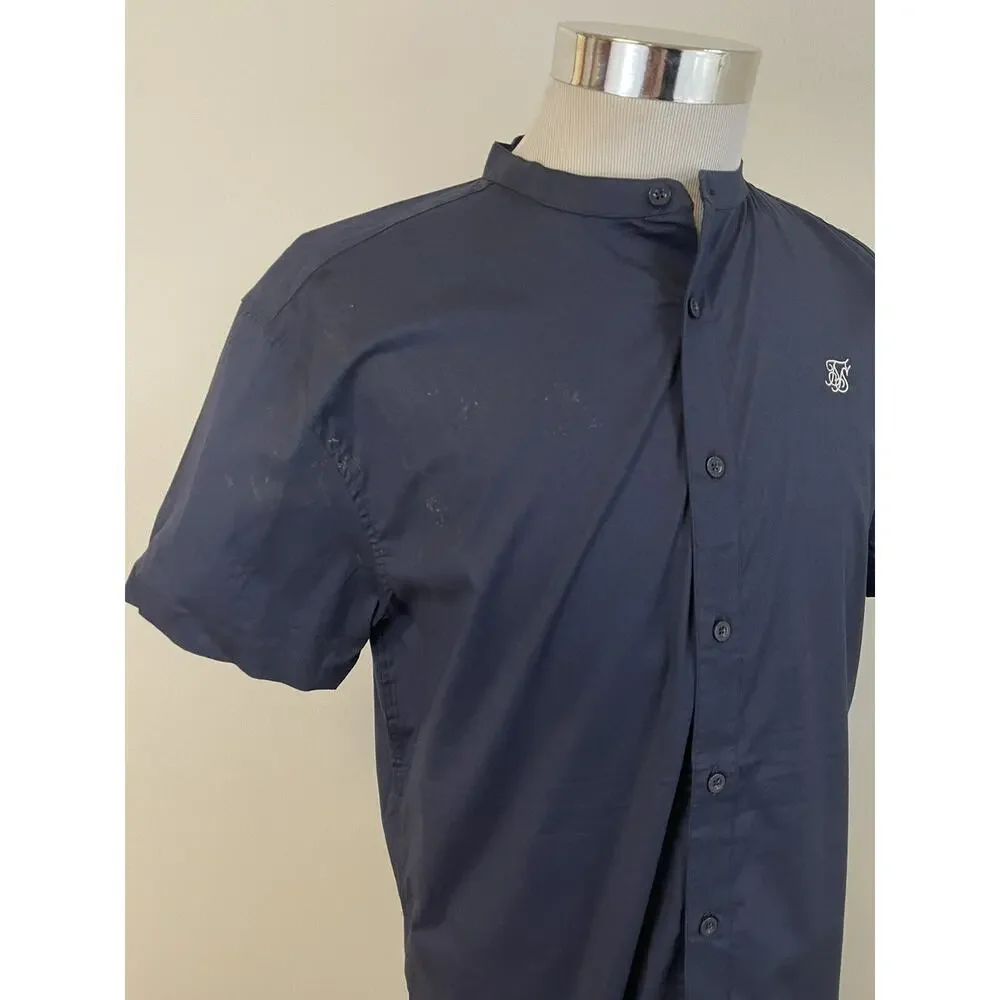 Siksilk Shirt Mens XS Button Up Blue Floral Short Sleeve Sik Silk Cotton N116