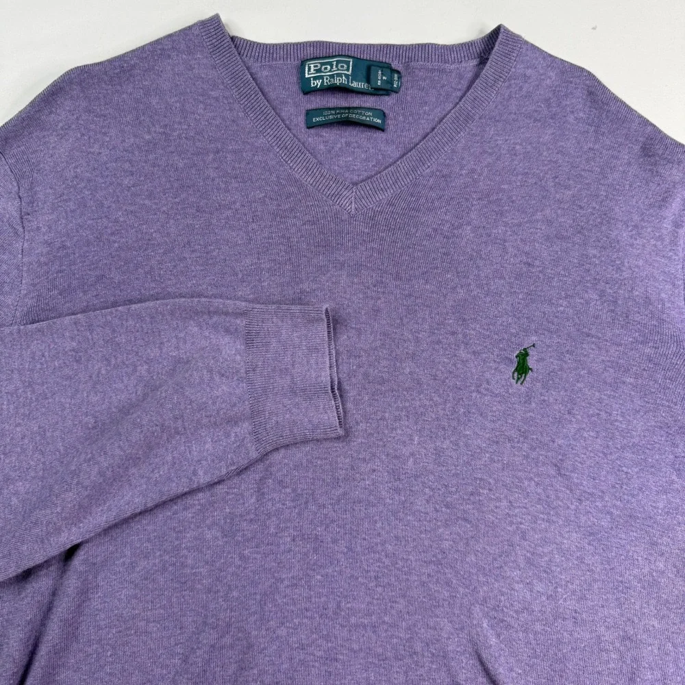 Polo Ralph Lauren V-Neck Sweater Mens XL Purple‎ Pima Cotton Long Sleeve Logo