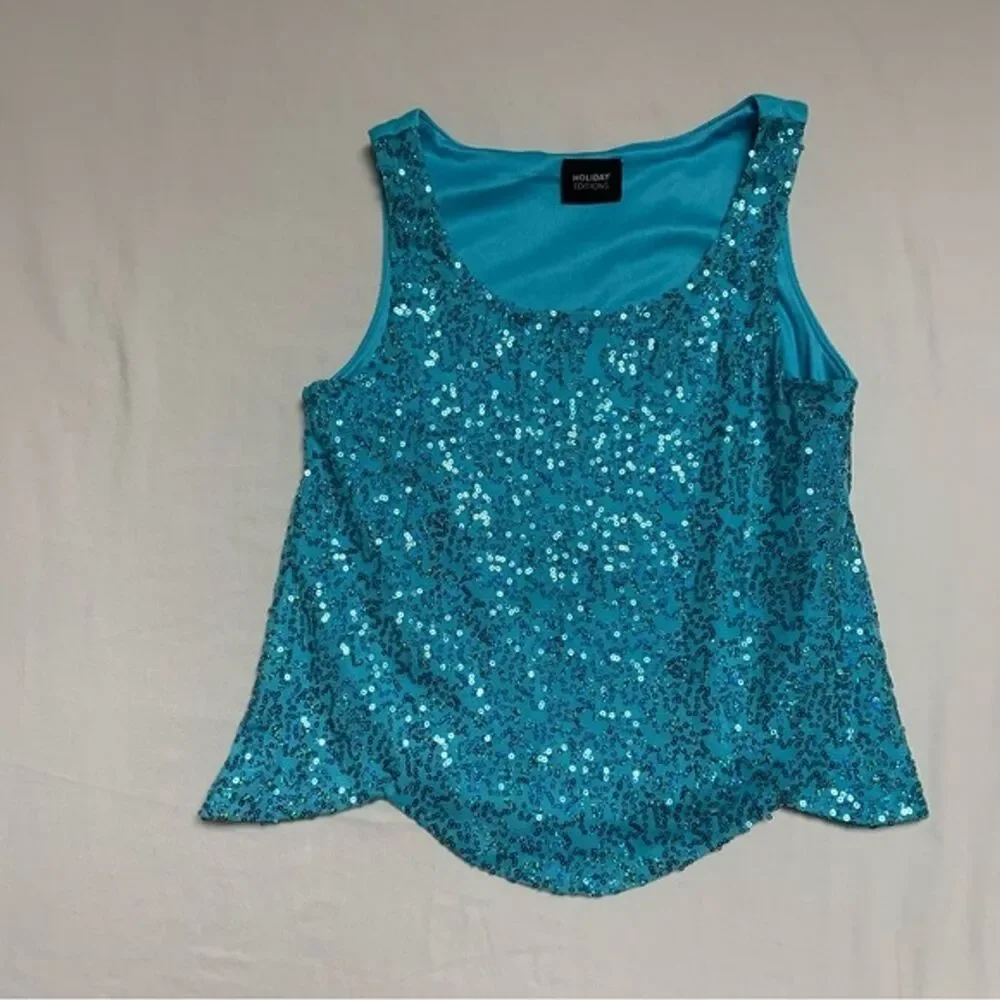 Sequin Girl’s Tank Top Turquoise Blue Green Vacation Cute Adorable