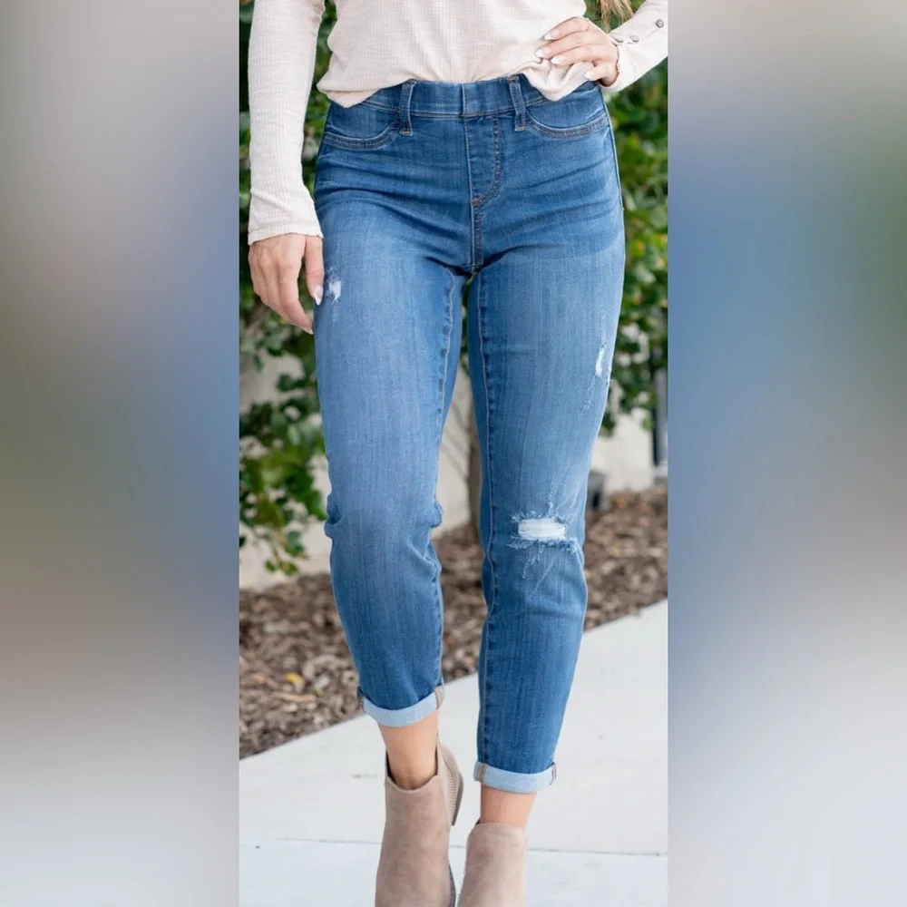 Judy Blue Women’s Worland High Rise Pull On Boyfriend Jegging Sz 5/27 Distressed