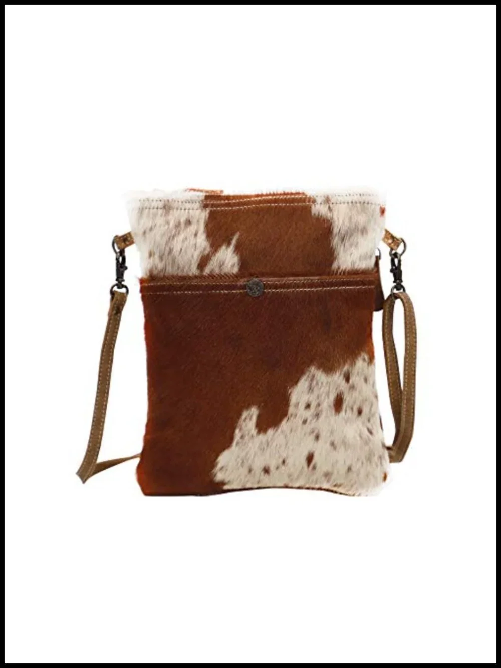Cow Print Crossbody Bag - Genuine Leather Western Purse