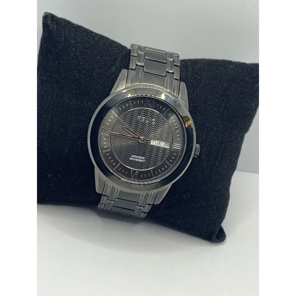 Relic ZR12053 Men's Silver Stainless Steel Analog Gray Dial Quartz Watch JD366