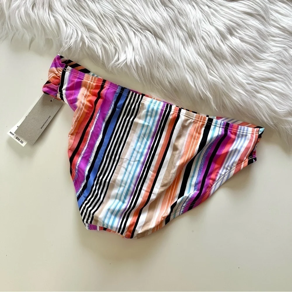Kenneth Cole Reaction Bright Pink Orange Striped Bikini Swim Bottoms