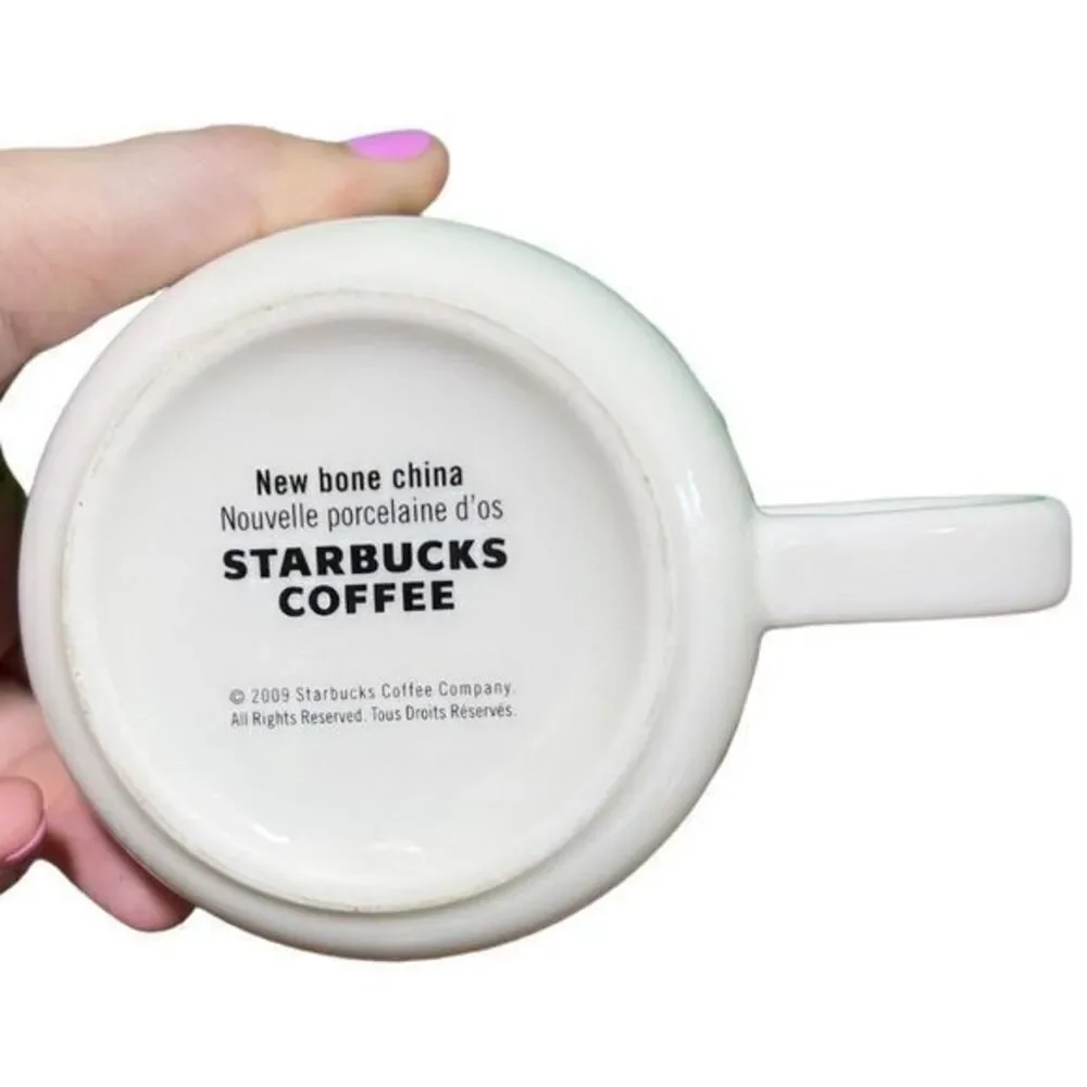 Starbucks 2009 Coffee‎ Bean Bone China Ceramic Mug Green/White