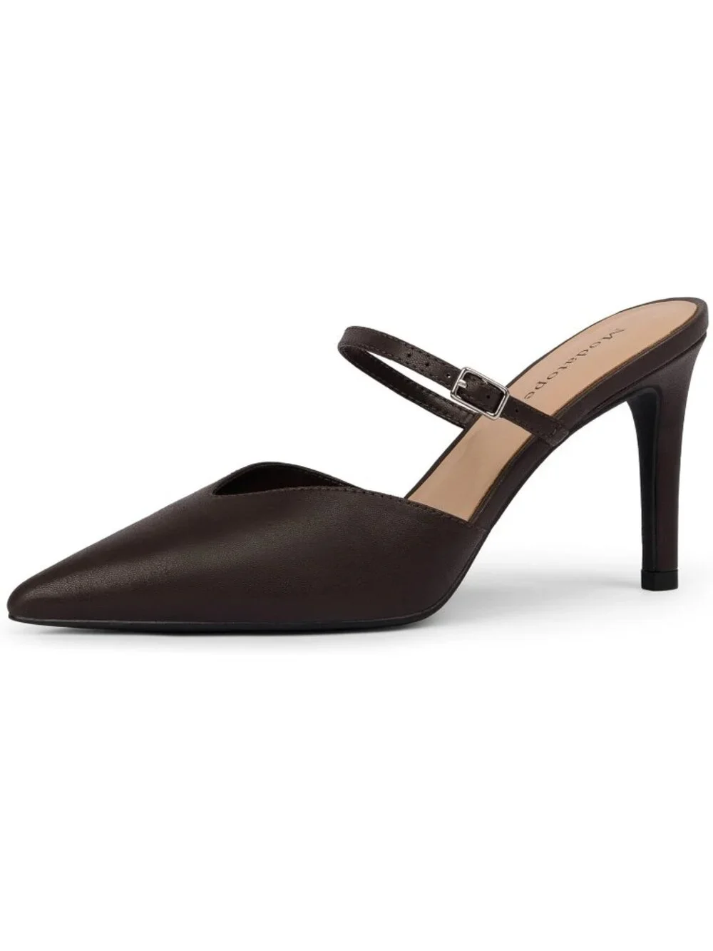 Women's Chocolate Pointed Toe Ankle Strap Stiletto Heels Party Mules Sandals