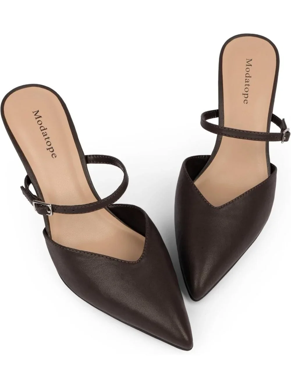 Women's Chocolate Pointed Toe Ankle Strap Stiletto Heels Party Mules Sandals