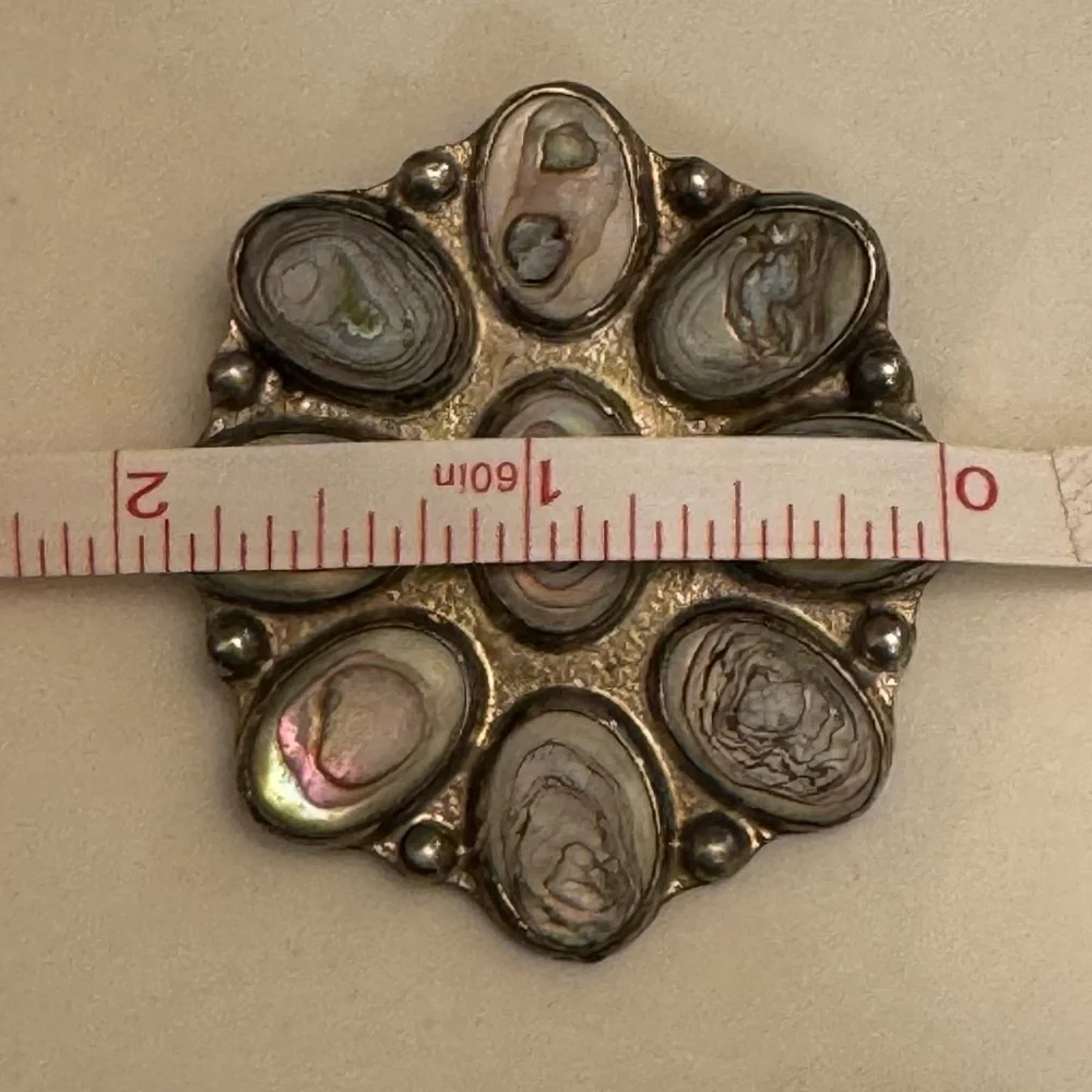 Sterling Silver .925 & Abalone Shell Brooch Taxco Mexico TE52 Vintage 70s 80s