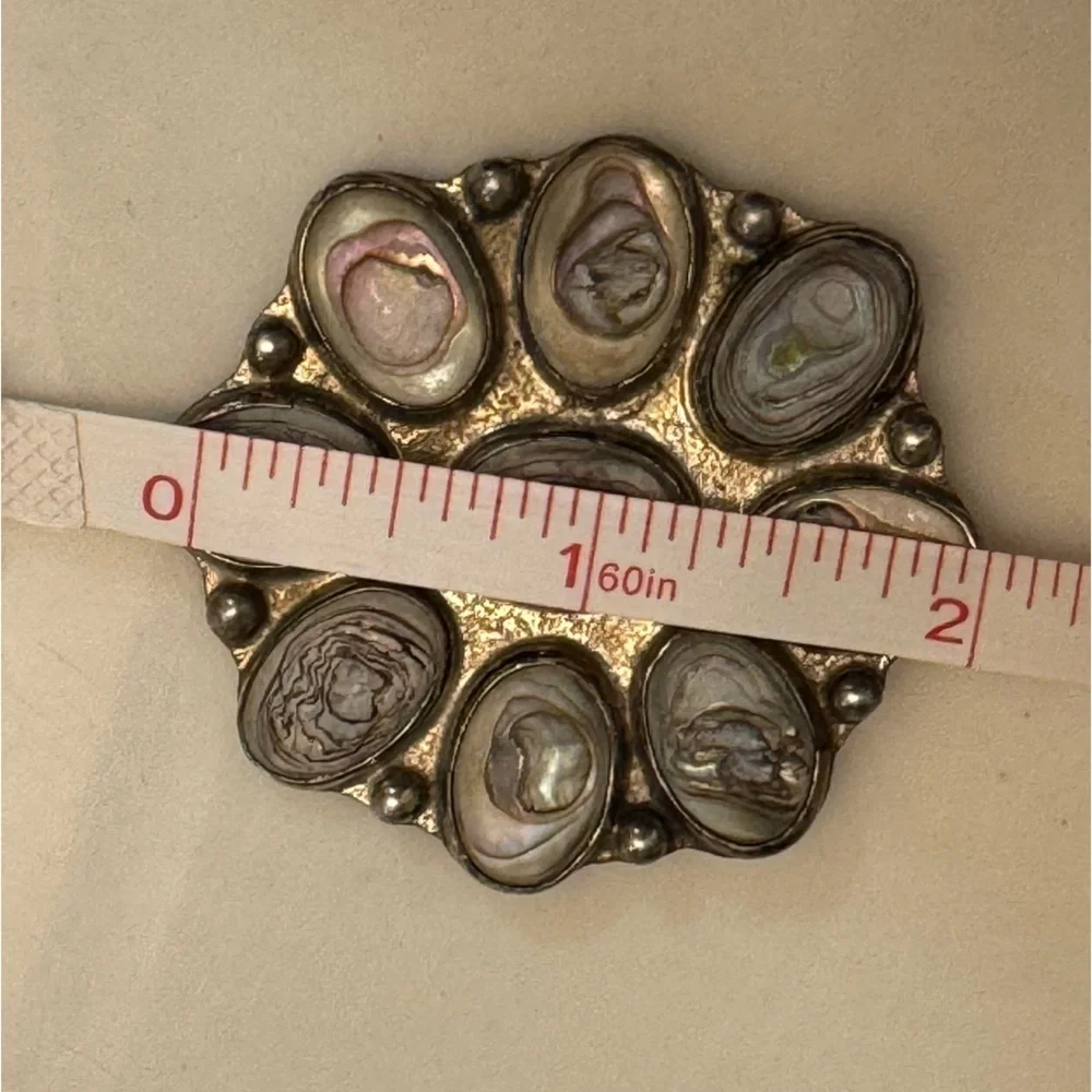 Sterling Silver .925 & Abalone Shell Brooch Taxco Mexico TE52 Vintage 70s 80s