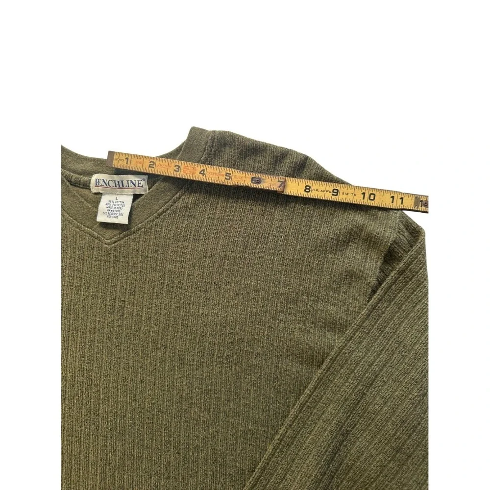 Vintage Benchline L Knit Sweater Fisherman Ribbed Crewneck Pullover Mens‎ Olive