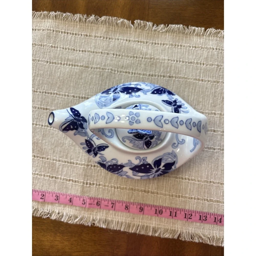 PORCELAIN TEA POT, BLUE AND WHITE BUTTERFLIES MADE‎ FOR PIER 1