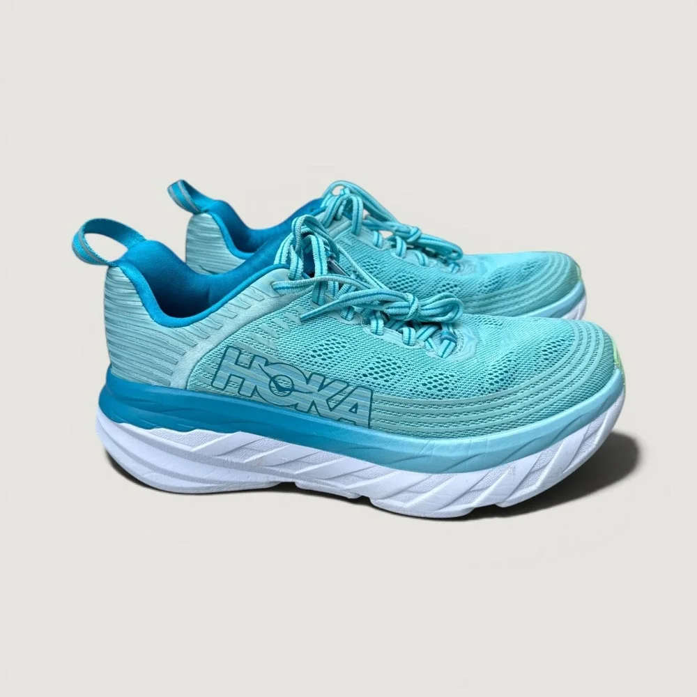 Hoka One One Bondi 6 Running Shoes Women 6.5 Aqua Blue Max Cushion Comfy All Day