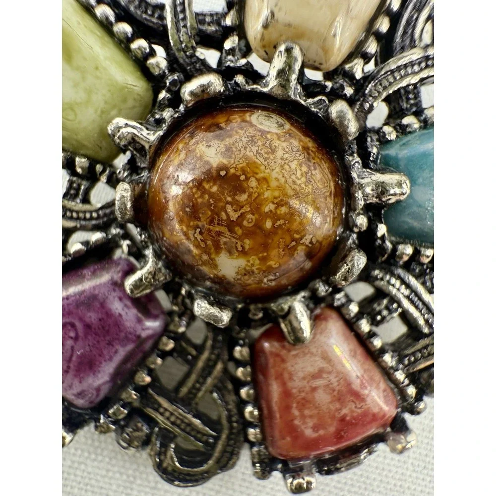 Celtic Scottish‎ Shield Glass-Look Silver-Tone Brooch Scarf Clip 1.5