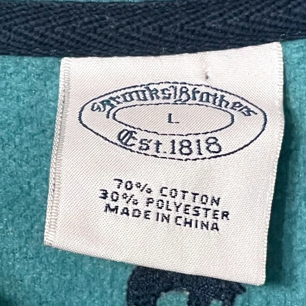 Brooks Brothers Mens Large Teal Navy Striped Quarter Zip Pique Pullover Sweater
