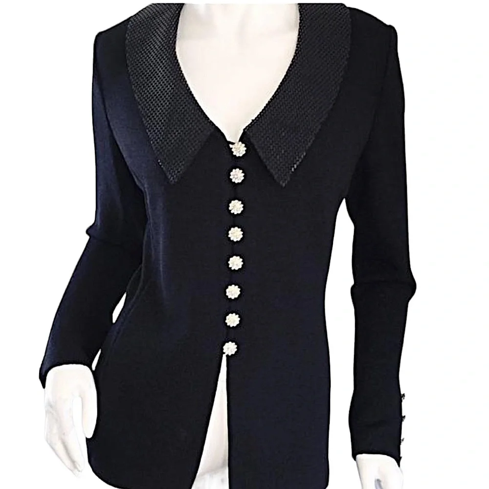 ST. JOHN: Evening Marie Gray Santana Knit Black Formal Jacket - Size 10