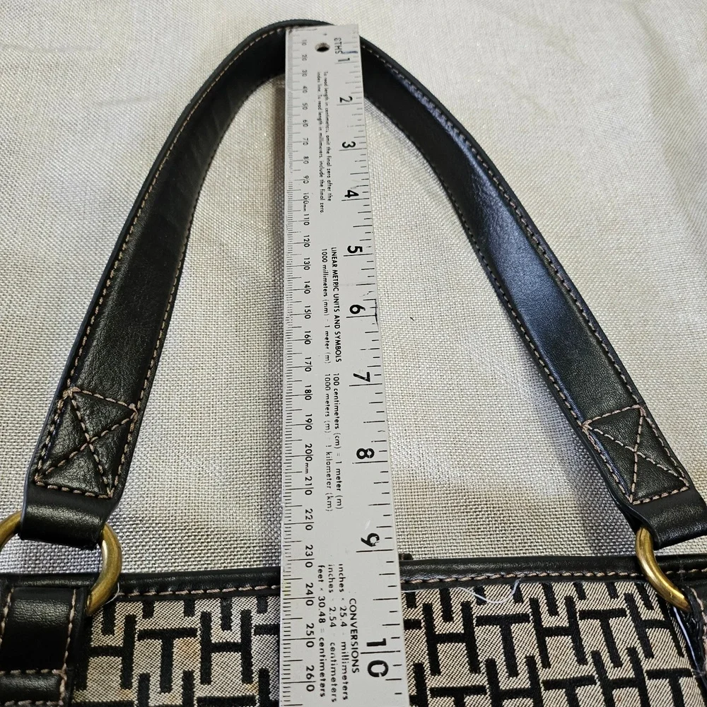 Tommy Hilfiger Signature Logo Purse Tote‎ Brown Jacquard Faux Leather Hand Bag